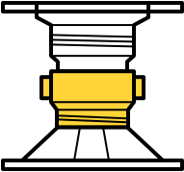 This icon depicts the Level.Up Deck Pedestal and highlights the 1-1/2 Inch Height Adjustment Coupler accessory.