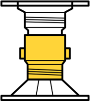 This icon depicts the Level.Up Deck Pedestal and highlights the 4-Inch Height Adjustment Coupler accessory.